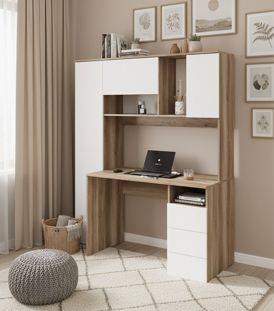 Стол Кабинет 1550 мм (корпус дуб каньон + фасады белые). Левый/правый