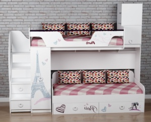 Двухъярусная кровать коллекции Модница (левая). Верх 190х80, низ 190х90 