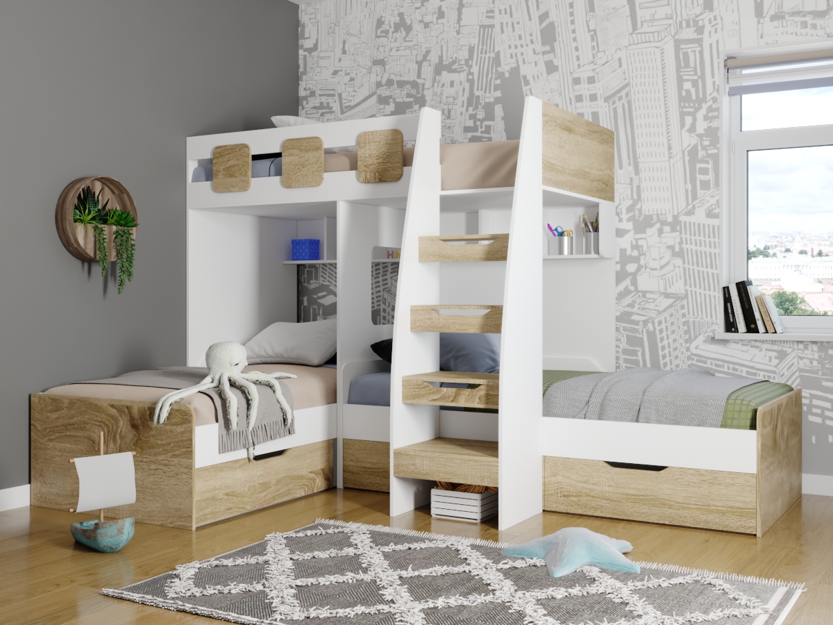 Трехъярусная кровать Династия (цвета разные) 190х90