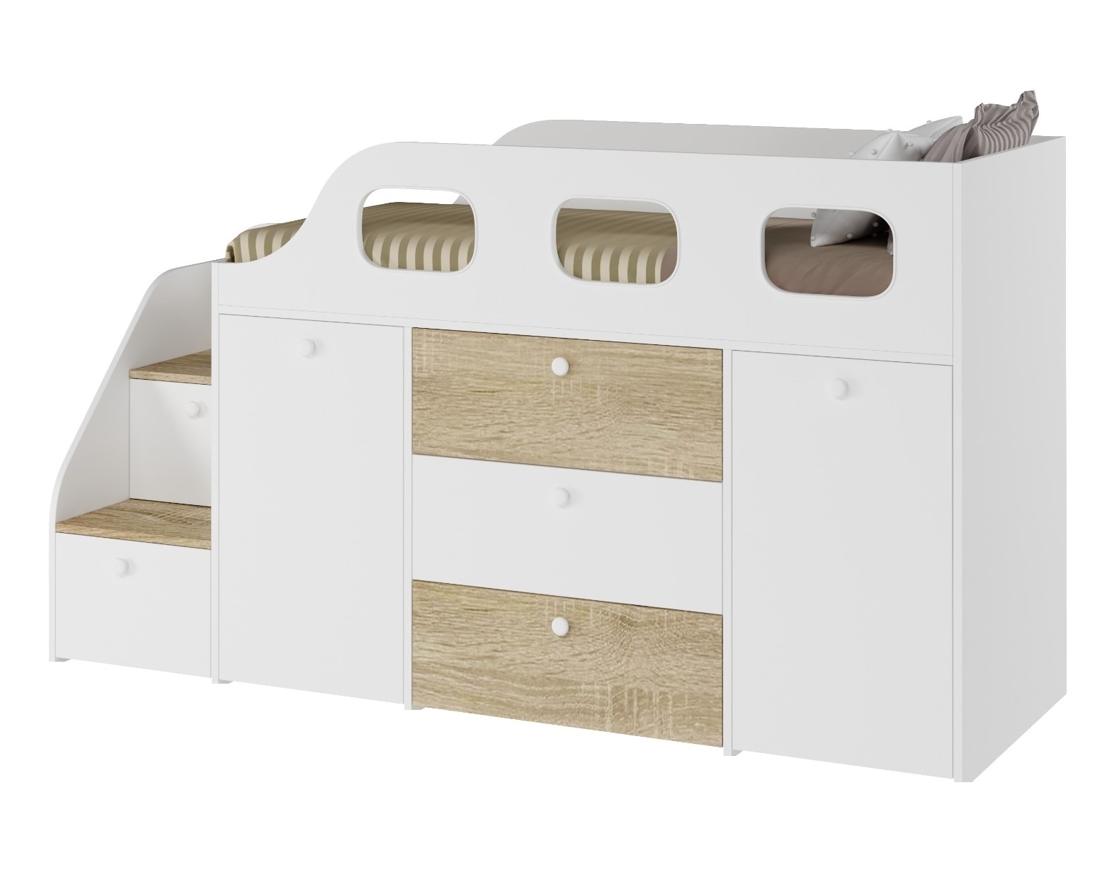 Кровать-чердак Хэппи (дуб сонома+белый) 180х80 