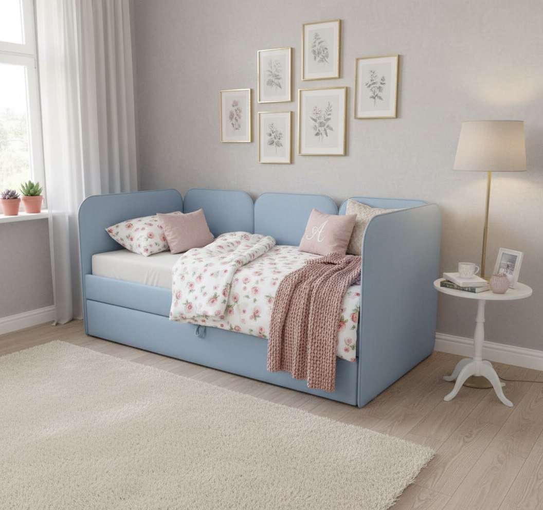 Мягкая кровать Соната Blue 80х160 с доп. спальным местом