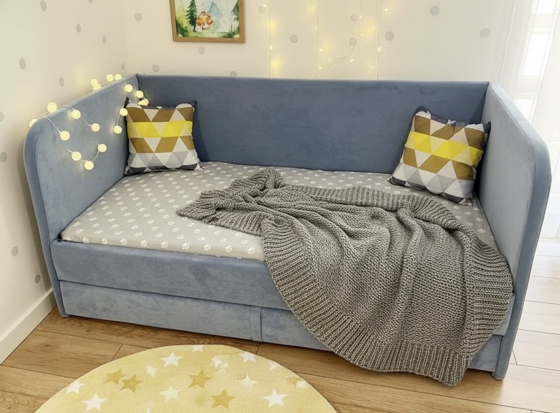 Мягкая кровать Nepos 160х80 (с бортиком и ящиком). Велюр Тедди 310