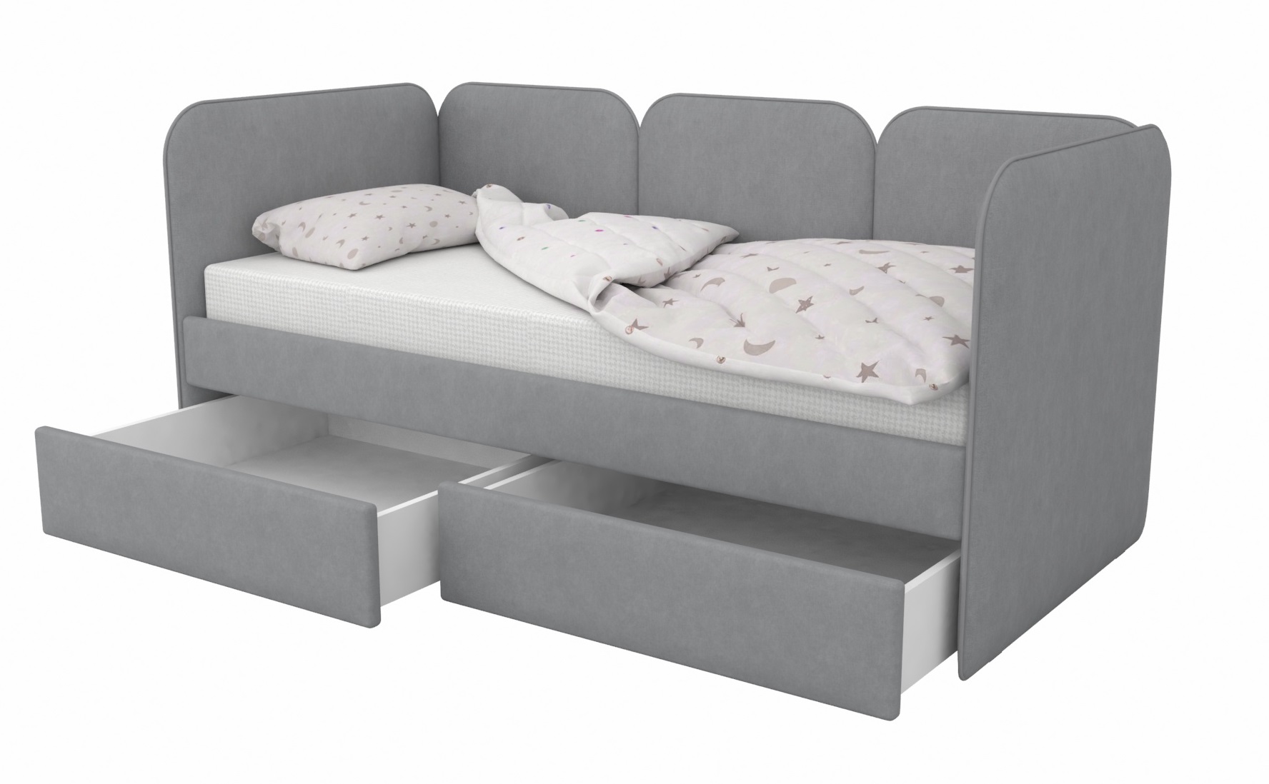 Мягкая кровать 90х200 Соната Грей с 2 ящиками