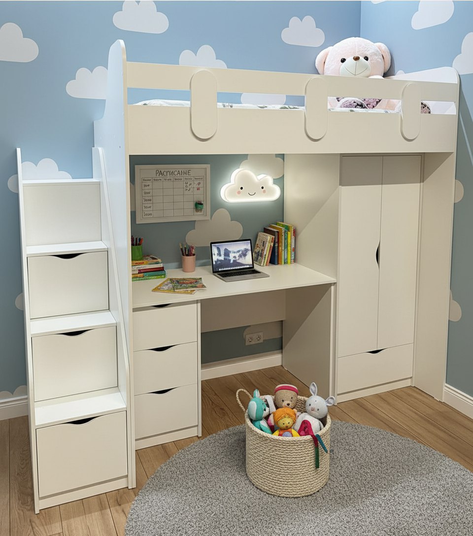 Кровать-чердак Уют-2 + Стол Уют-2 + Шкаф Уют-2 