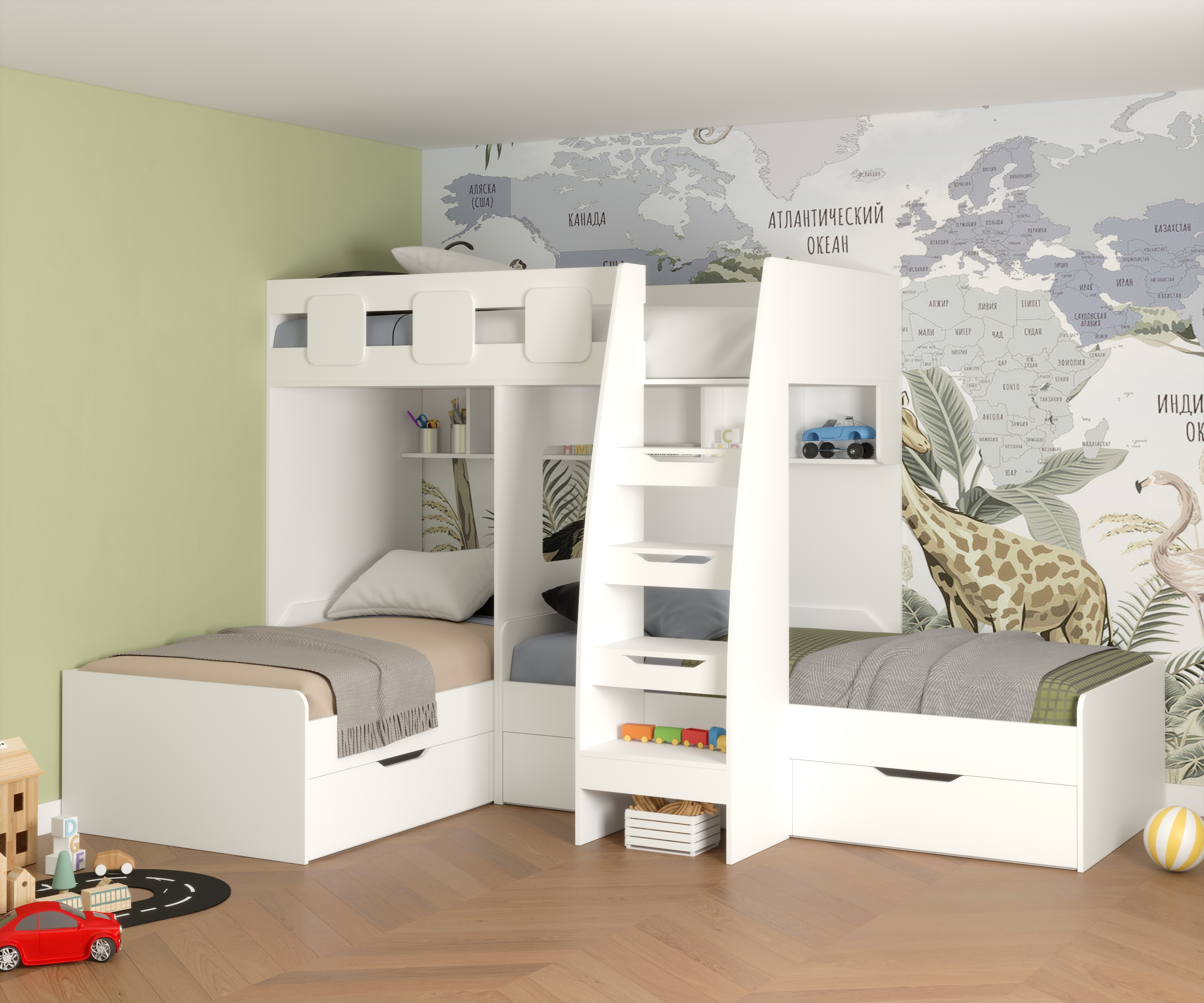 Кровать 3-х ярусная Династия (цвета разные) 190х90 