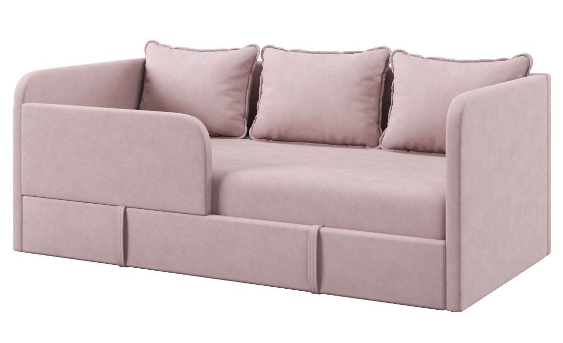 Диван-кровать Кэви (левый бортик). Велюр Тедди 325 (пудровый)