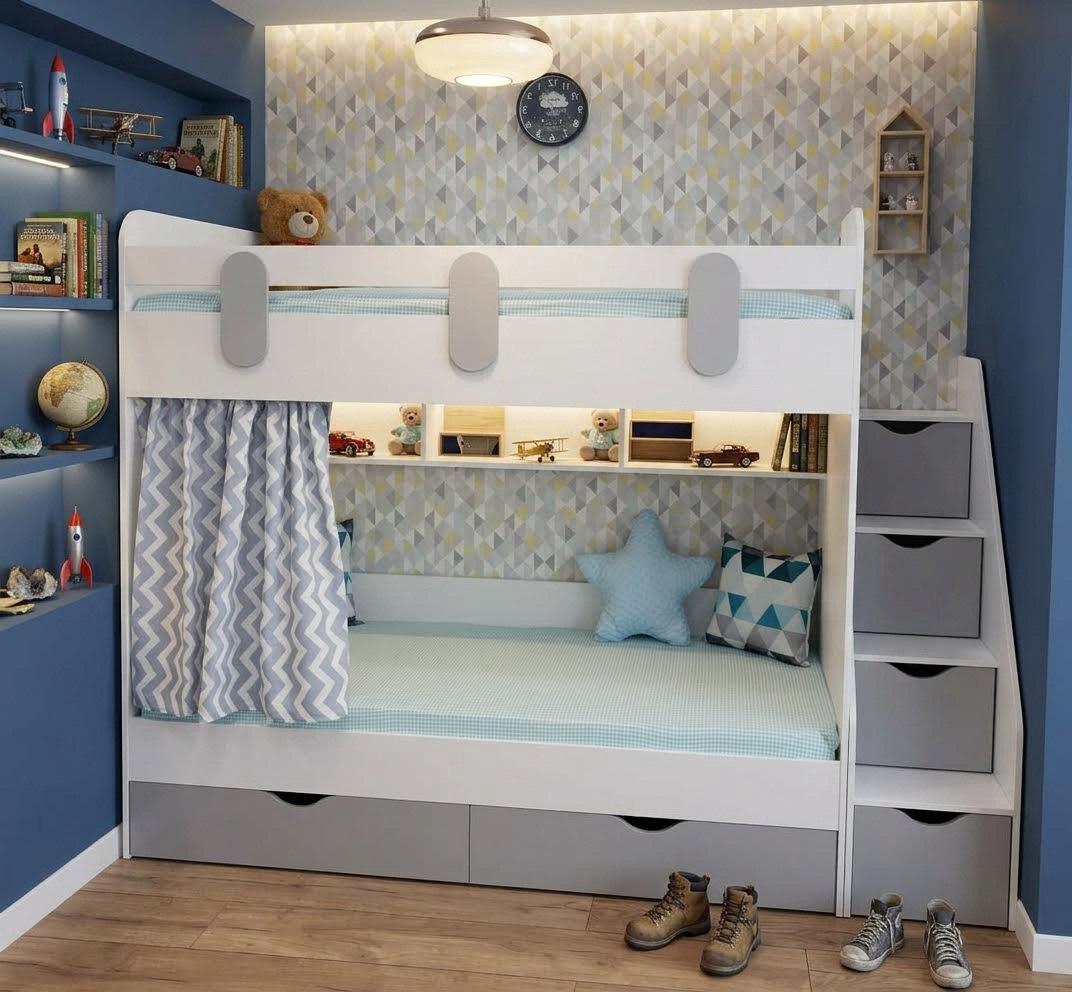 Двухъярусная кровать Фортуна (серебро + белый) 180х80