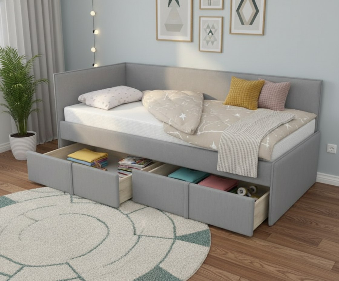 Угловая кровать МОНО 80х160 с 2 ящиками (цвета разные)