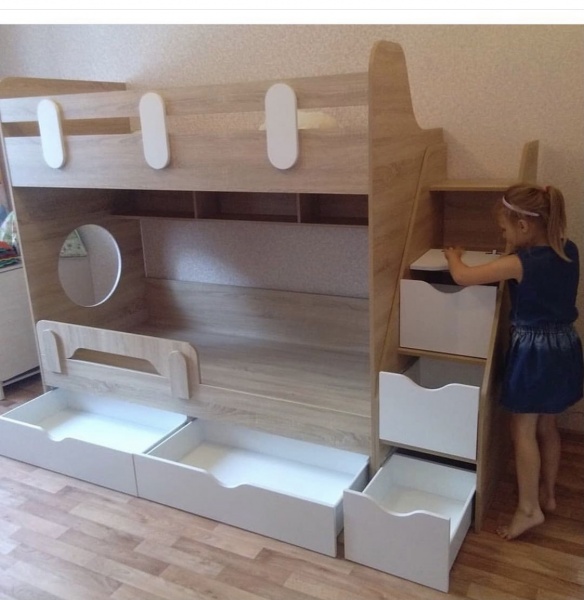 Кровать двухъярусная Фортуна 200х90 (дуб сонома+белый)  от Династия Kids