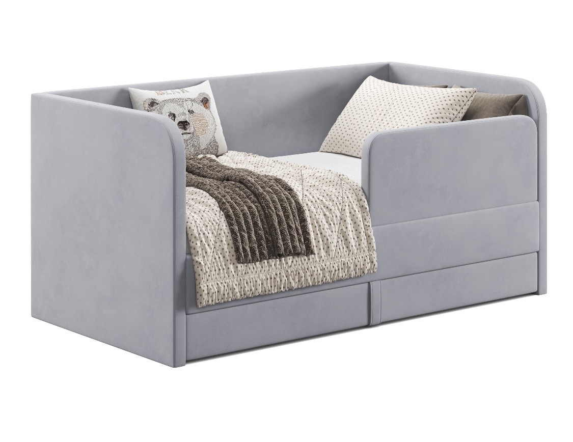Мягкая кровать Nepos с ящиком и бортиком. Велюр Velluto 49 (серый)