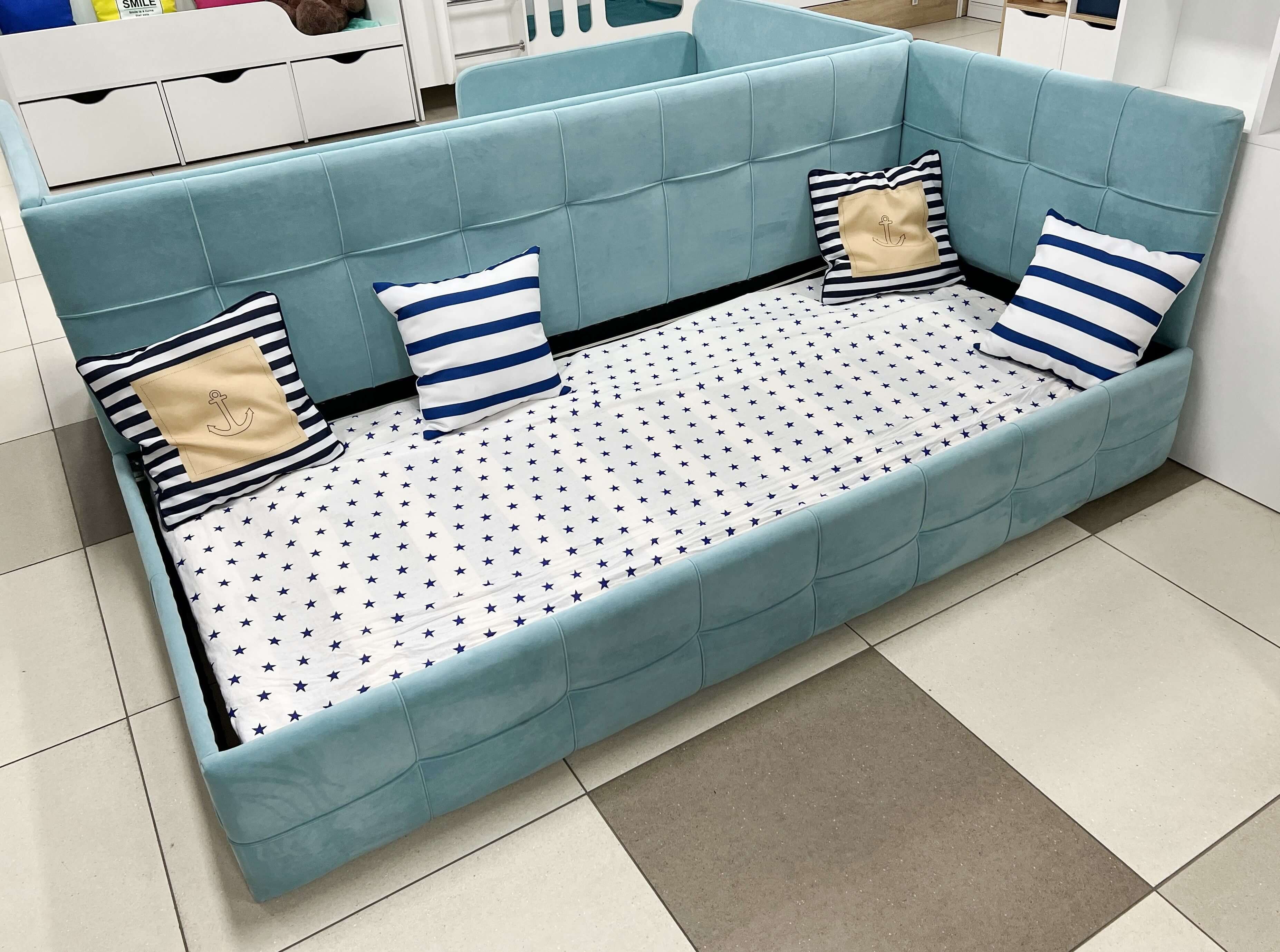 Угловая кровать Бонни 90х200 (унивесральный угол). Велюр Тедди 335