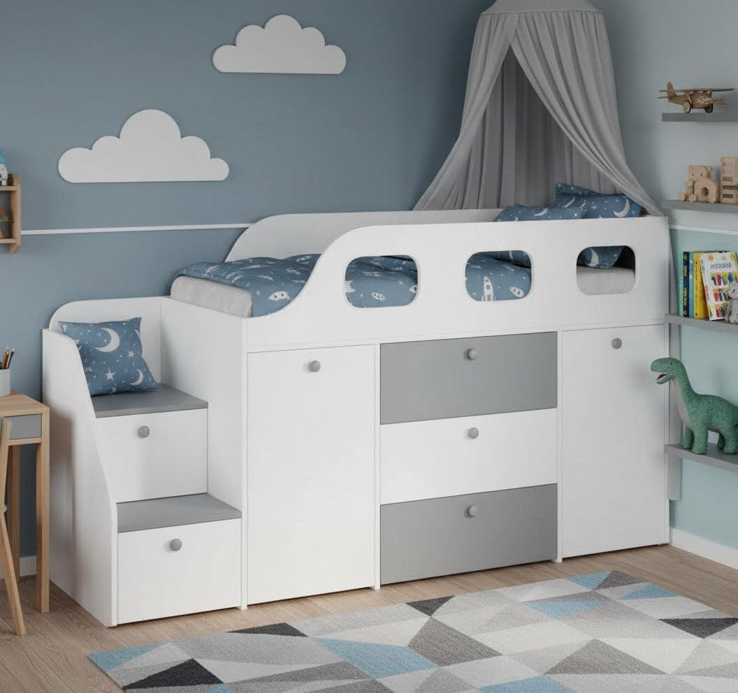 Кровать-чердак Хэппи 180х80 (серебро+белый) 