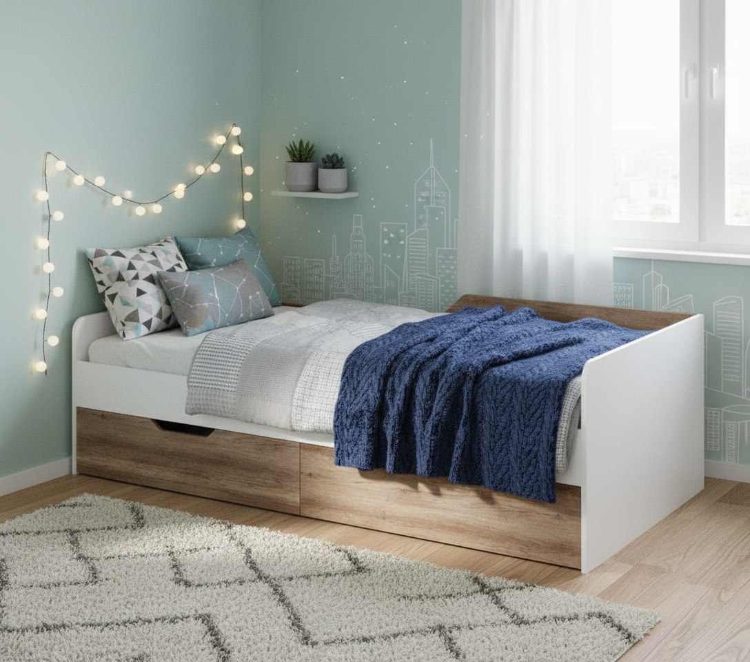 Кровать коллекции Лайт Лофт 180х80 (дуб каньон+белый)