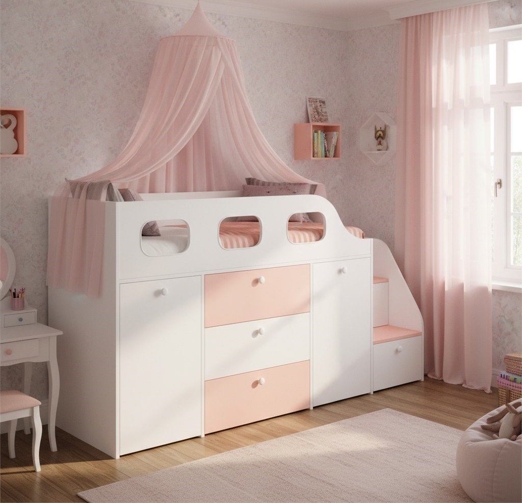 Кровать-чердак Хэппи 180х80 (айскрим+белый) 