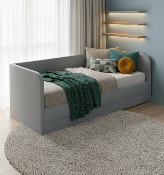 Мягкая кровать Nepos 200х90 (велюр Тедди 314 серый)