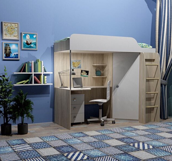 Кровать-чердак 80х200 Колледж (дуб сонома+белый)  от Династия Kids