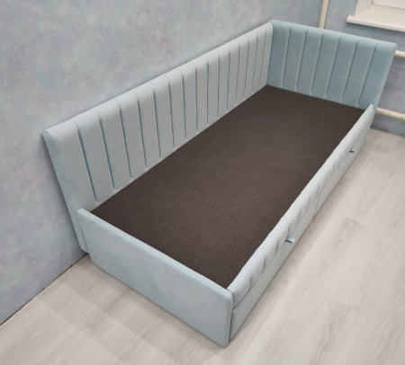 Угловая кровать Слайт Полоса 80х190 (универсальный угол). Велюр Тедди  313 от Династия Kids