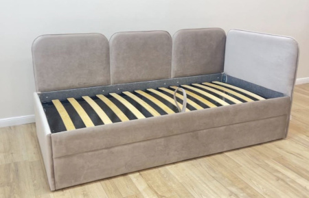 Угловая кровать Соната 80х160 Велюр Blue с доп.спальным местом (универсальный угол)