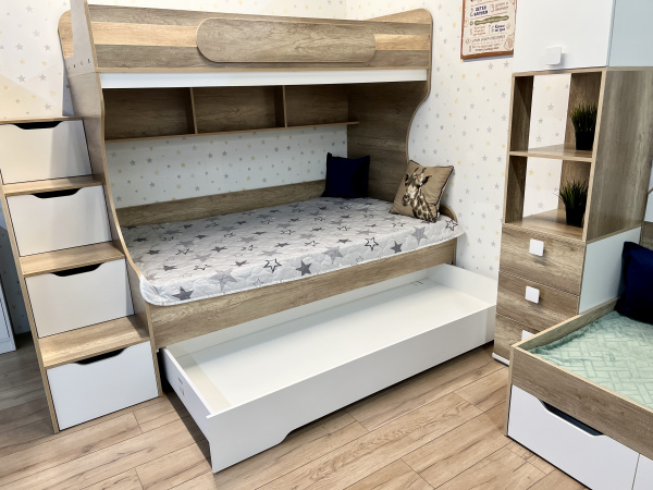 Кровать двухъярусная Биг 120х200 (дуб каньон + белый) универсальная от Династия Kids