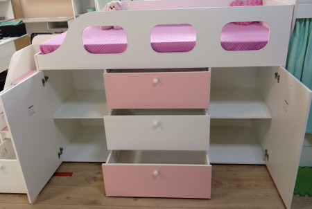 Кровать-чердак Хэппи 180х80 (айскрим+белый)  от Династия Kids