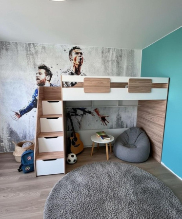 Кровать-чердак коллекции Лайт Лофт 190х90 (дуб каньон + белый) от Династия Kids