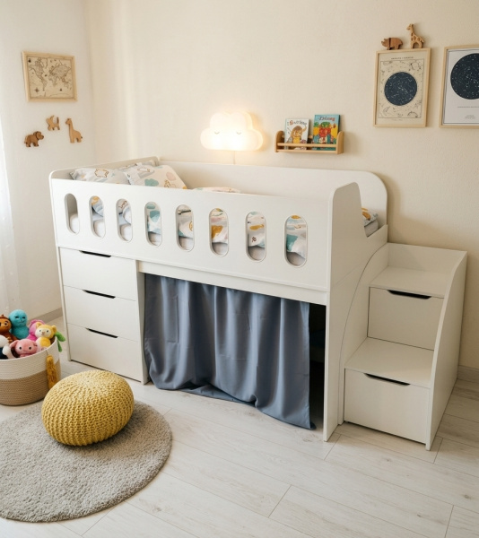 Кровать-чердак Сказка 160х80 (цвет белый)