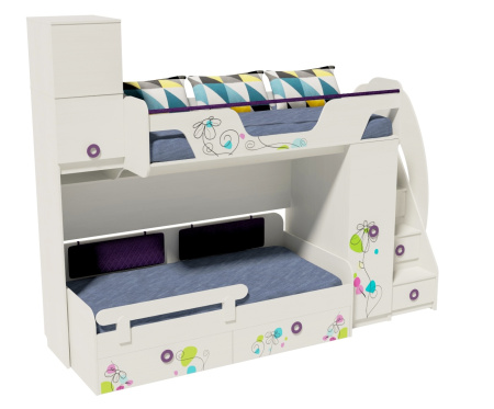 Кровать Цветы-4+кровать Цветы-6 New (правая/левая). Верх 190*80, низ 190*90 от Династия Kids