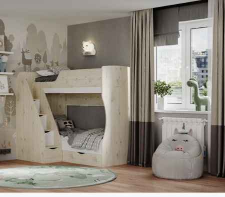 Кровать 2-х ярусная Умка-3 (гаскон пайн + белый) от Династия Kids