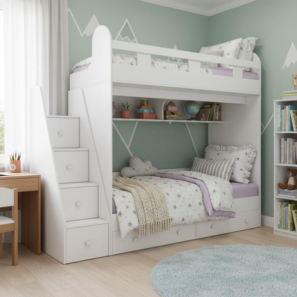 Двухъярусная кровать Юниор-2 (цвет белый) 190х80