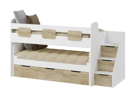 Кровать 2-х ярусная Городок 190х90 (дуб сонома+белый) от Династия Kids