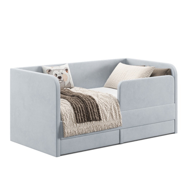 Мягкая кровать Nepos 80х160 с бортиком и ящиком. Велюр Тедди 313 (серый)