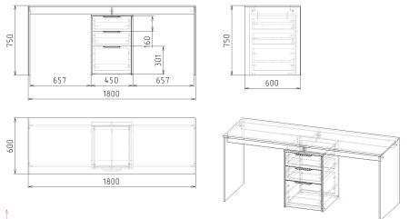 Стол Тандем 1800 мм (корпус дуб золотистый)  от Династия Kids