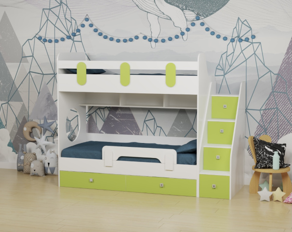 Кровать Фортуна-2 (лайм+белый) правая/левая. Спальные места 180*80