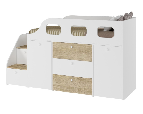 Кровать-чердак Хэппи 180х80 (дуб сонома+белый)