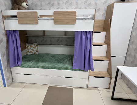 Кровать-чердак Мозаика + кровать Двушка (вяз швейцарский) 190х90 от Династия Kids
