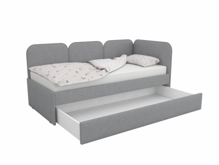 Угловая кровать Соната 80х160 Велюр Blue с доп.спальным местом (универсальный угол)