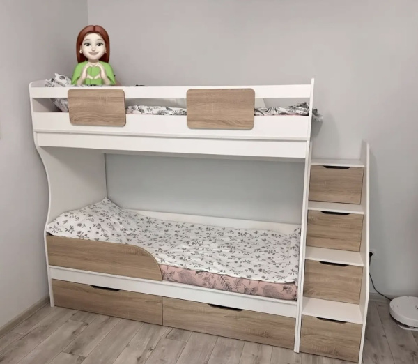Двухъярусная кровать Дуэт (белый + дуб сонома) 180х80 от Династия Kids