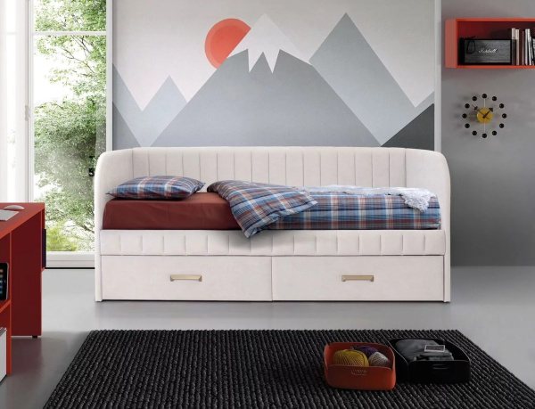 Мягкая кровать Слайт Полоса 90х200 (прямая спинка). Велюр Тедди