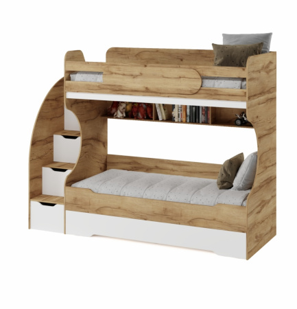 Кровать БИГ 120х200 (дуб золотистый + белый) от Династия Kids