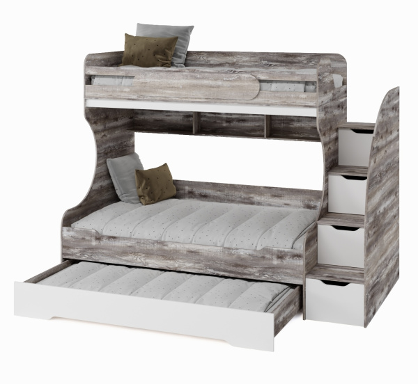 Кровать БИГ 120х200 (бетон пайн + белый)