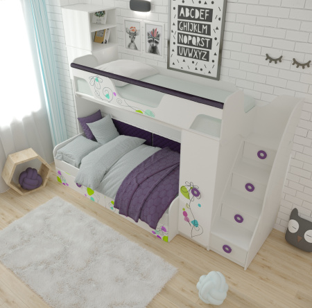 Кровать Цветы-4+кровать Цветы-6 New (правая/левая). Верх 190*80, низ 190*90 от Династия Kids