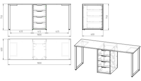 Стол Дуэт 1800 мм (белый + опоры белые) от Династия Kids