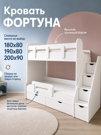 Кровать 2-х ярусная Фортуна (гаскон пайн + белый) 180х80 от Династия Kids