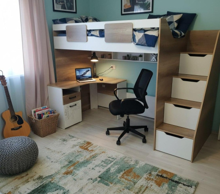 Кровать-чердак коллекции Лайт Лофт 190х90 (дуб каньон + белый) от Династия Kids