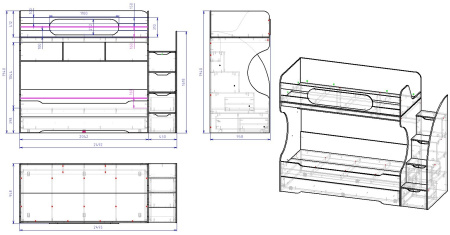 Кровать Биг 200х90 (дуб каньон+белый)  от Династия Kids