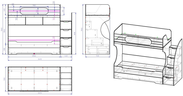Кровать Биг 200х90 (дуб каньон+белый)  от Династия Kids