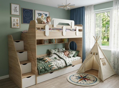 Двухъярусная кровать Фортуна 180х80 (дуб сонома + белый) от Династия Kids
