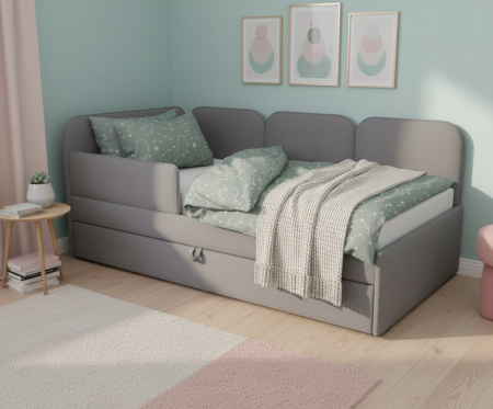 Угловая кровать Соната 80х160 Велюр Blue с доп.спальным местом (универсальный угол)