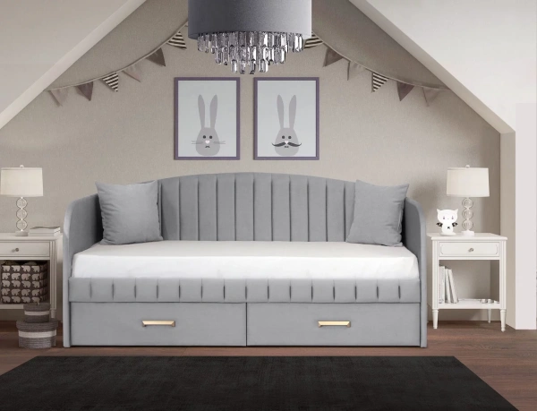 Мягкая кровать Слайт Дуга полоса 90х200 (велюр Тедди)