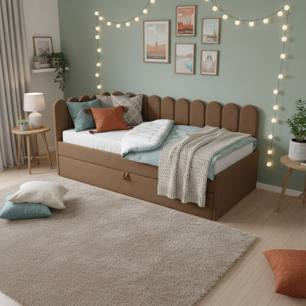 Угловая кровать Элис Шоколад 90х190 с доп.спальным местом (универсальный угол)